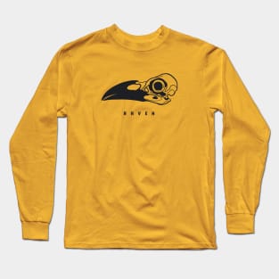 Silhouette of raven's skull  in black ink Long Sleeve T-Shirt